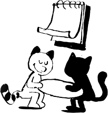 dessin de chat et panthère noire à table